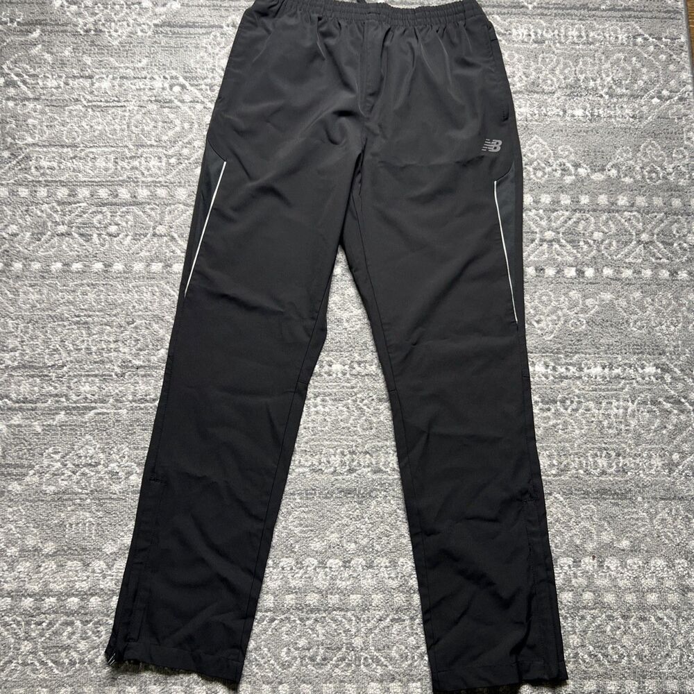New Balance Track Pants Men's Large Black Reflective Lightweight Zip Ankle